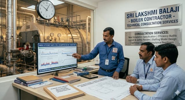 Engineers reviewing industrial plant blueprints